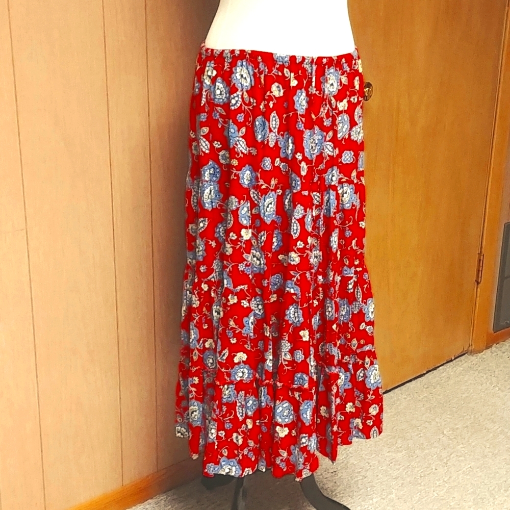 Red Paisley Full Rayon Maxi Skirt